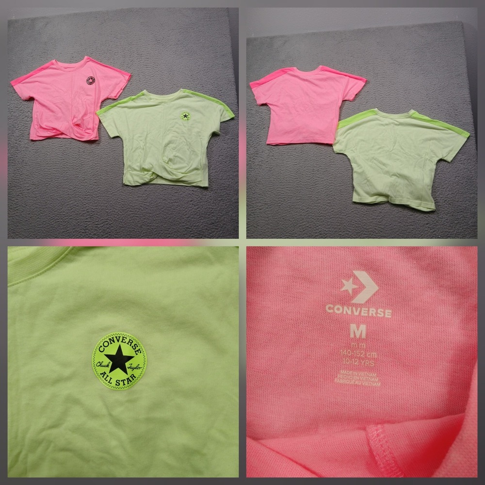 Converse Girls Crop Tee Lot of‎ 2 Size M 10–12 Pink Green All Star